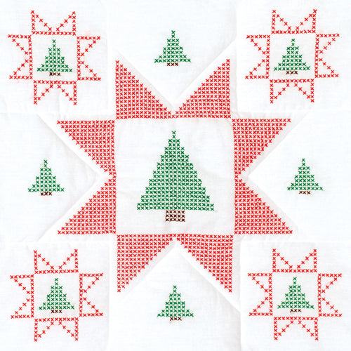 Cross-Stitch Christmas Tree 18in Quilt Squares