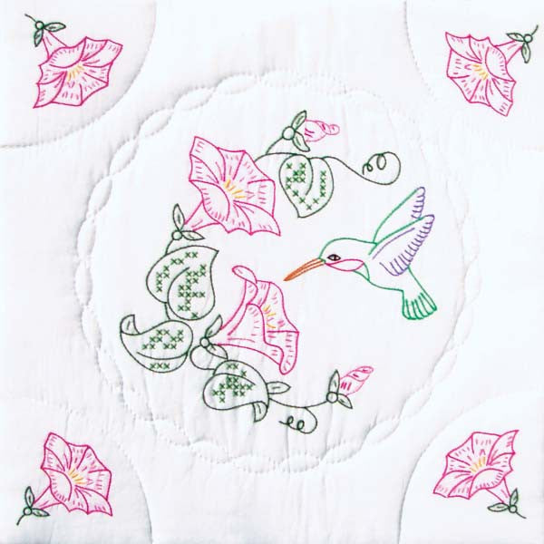Interlocking Hummingbird & Morning Glories Quilt Block Set