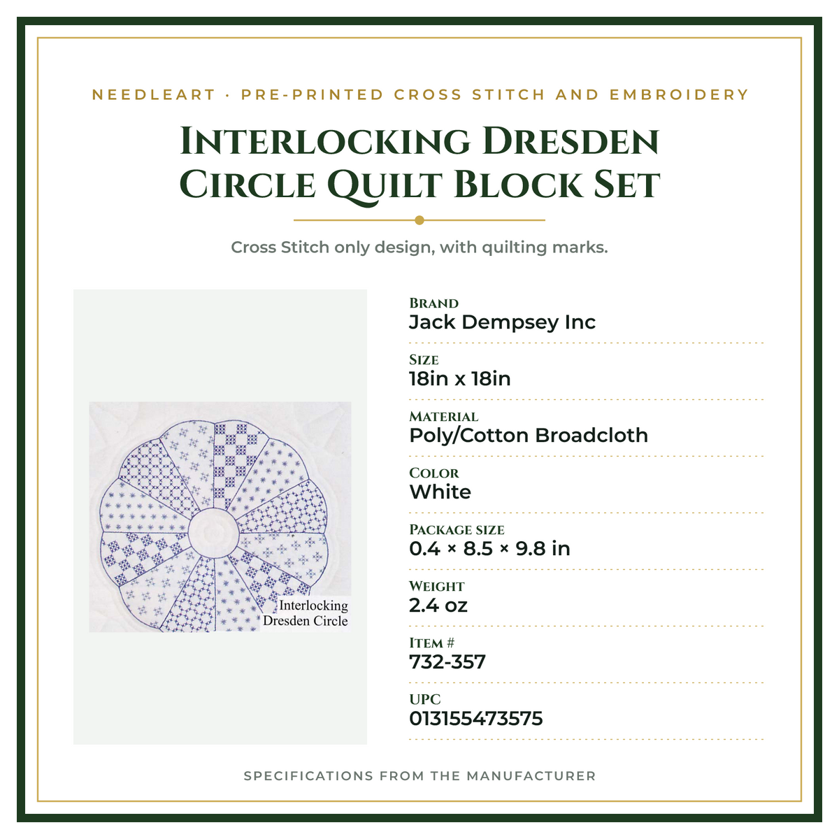 Product Specifications – Interlocking Dresden Circle Quilt Block Set