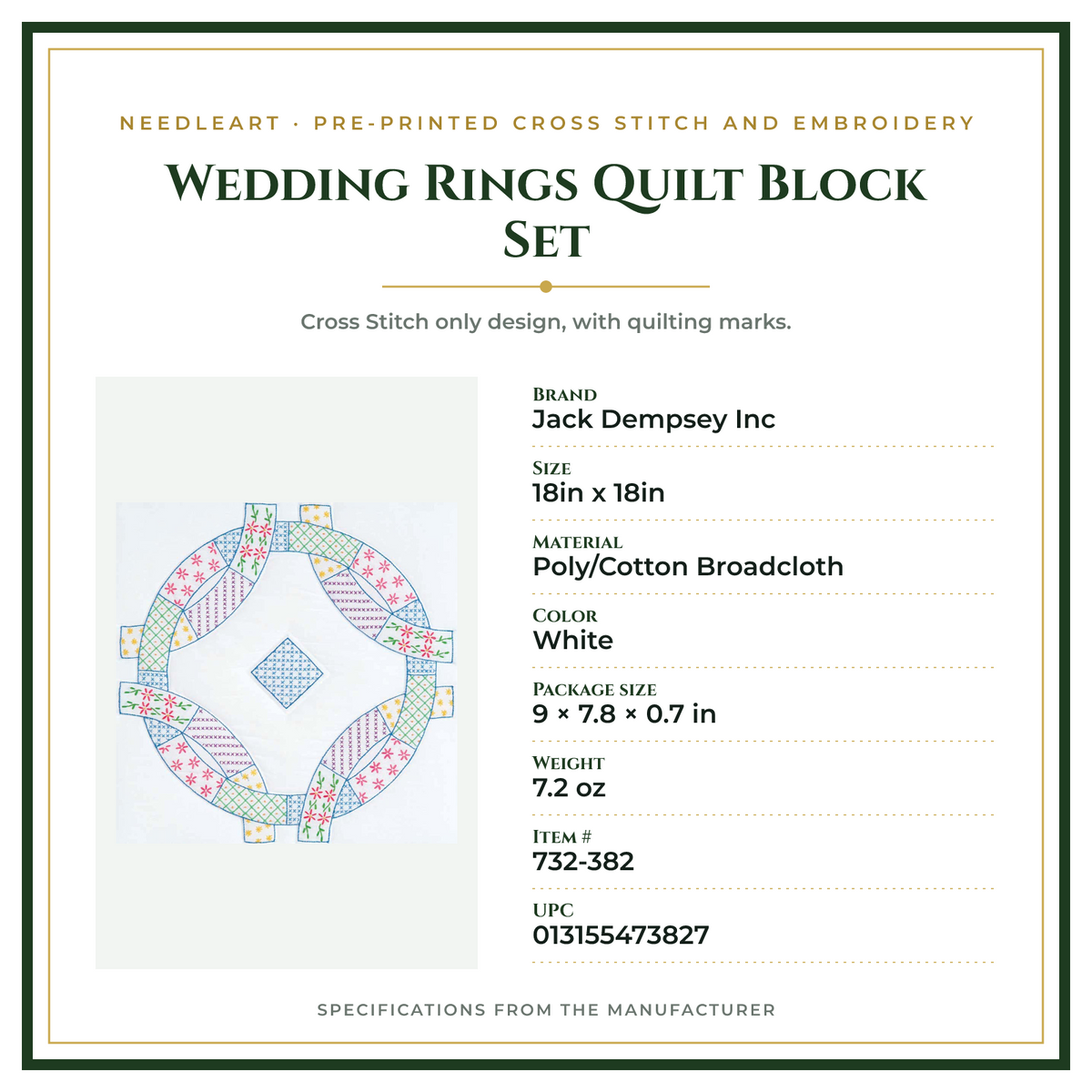Product Specifications – Wedding Rings Quilt Block Set