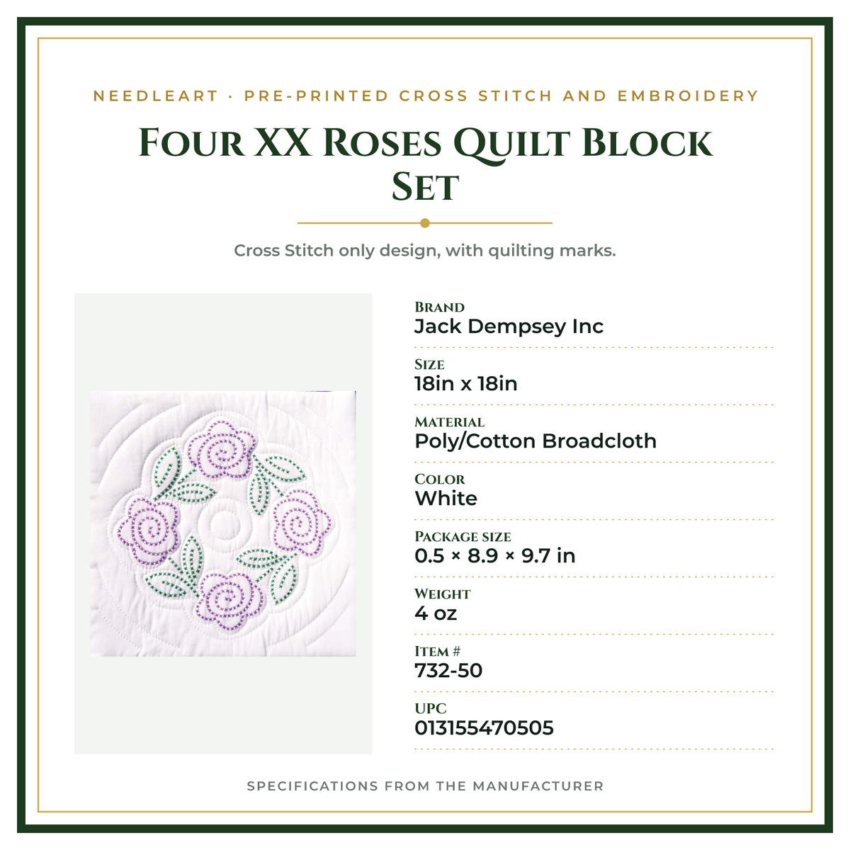 Product Specifications – Four XX Roses Quilt Block Set