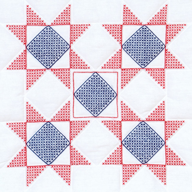 Five Cross-Stitch Stars 18" Quilt Blocks