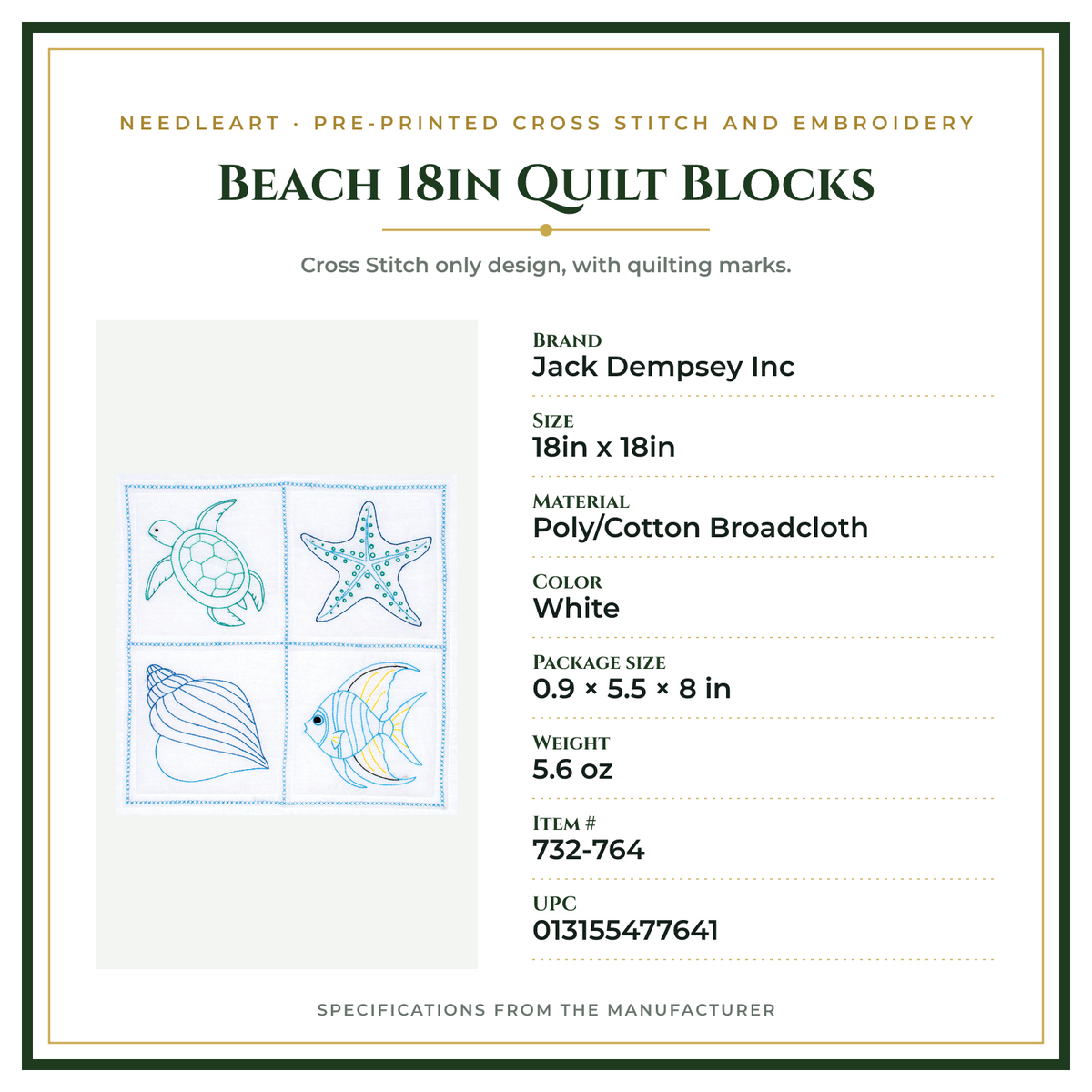 Product Specifications – Beach 18in Quilt Blocks