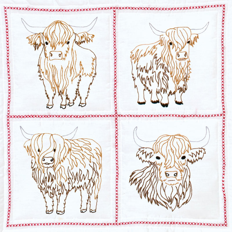 Four Highland Cows 18" Quilt Blocks
