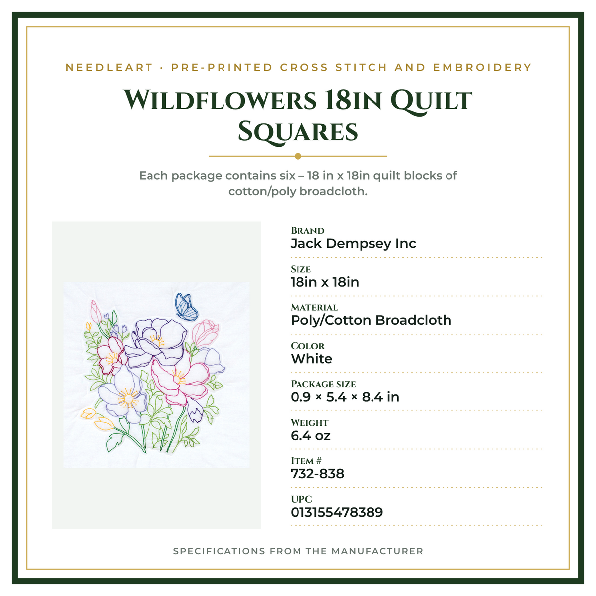 Product Specifications – Wildflowers 18in Quilt Squares