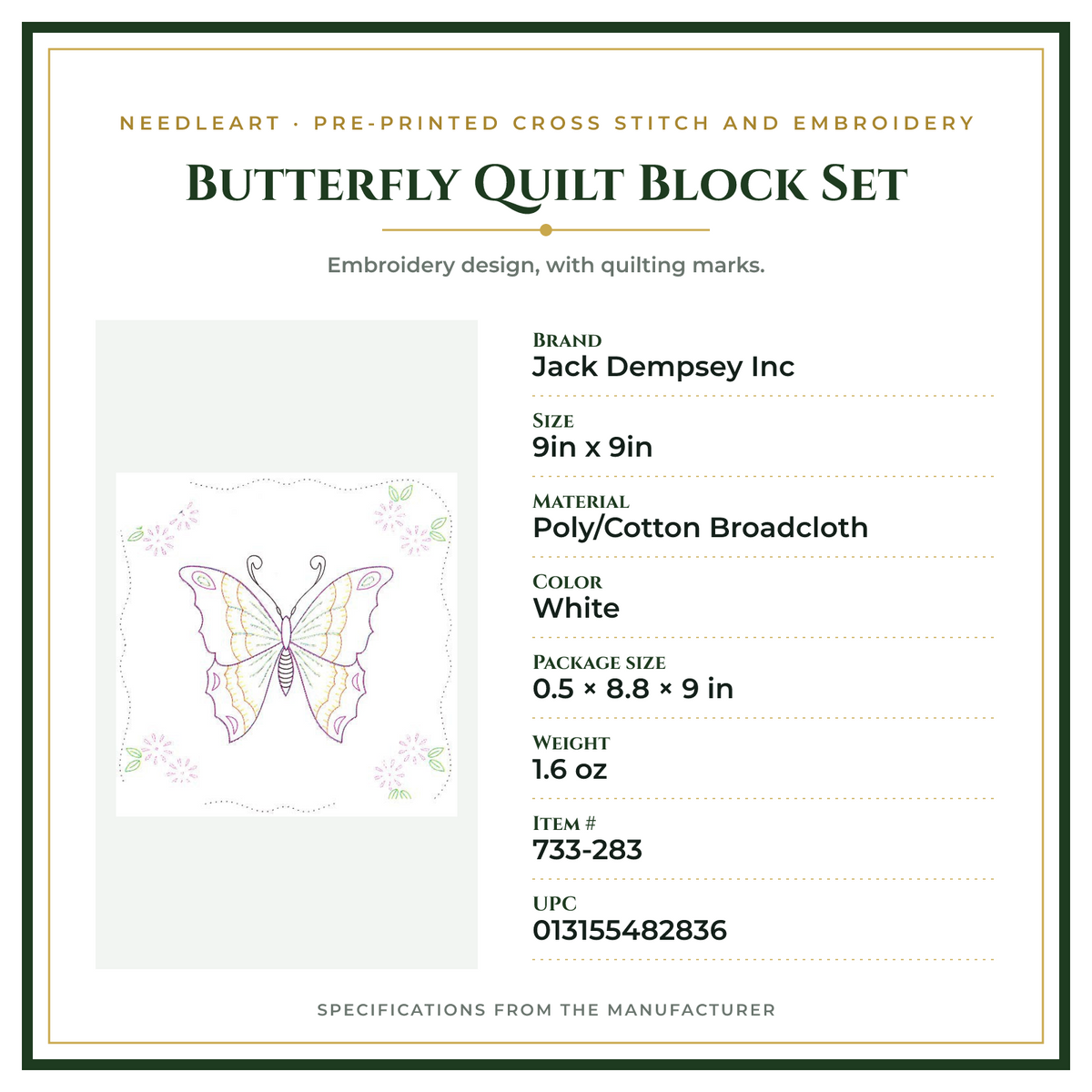 Product Specifications – Butterfly Quilt Block Set