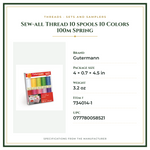 Product Specifications – Sew-all Thread 10 spools 10 Colors 100m Spring