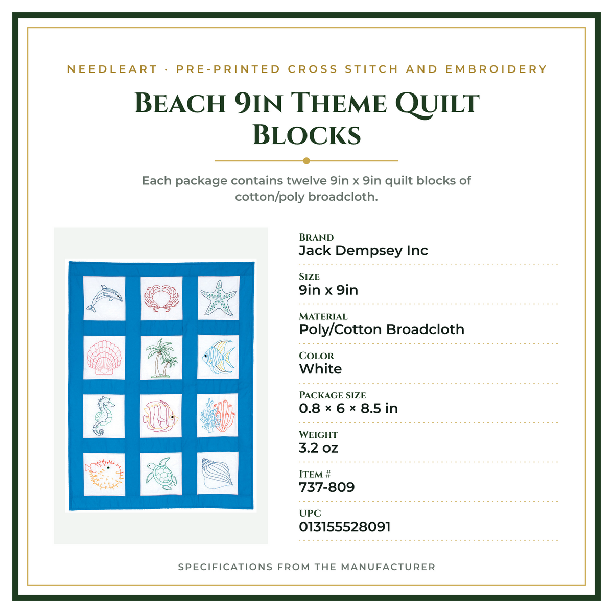 Product Specifications – Beach 9in  Theme Quilt Blocks