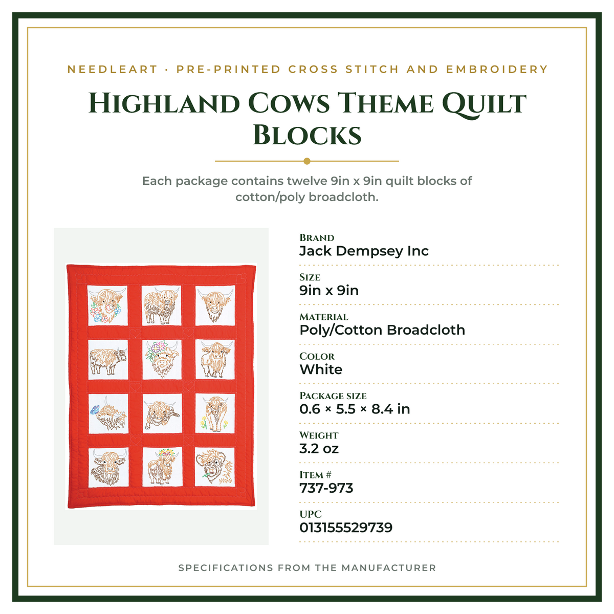 Product Specifications – Highland Cows Theme Quilt Blocks