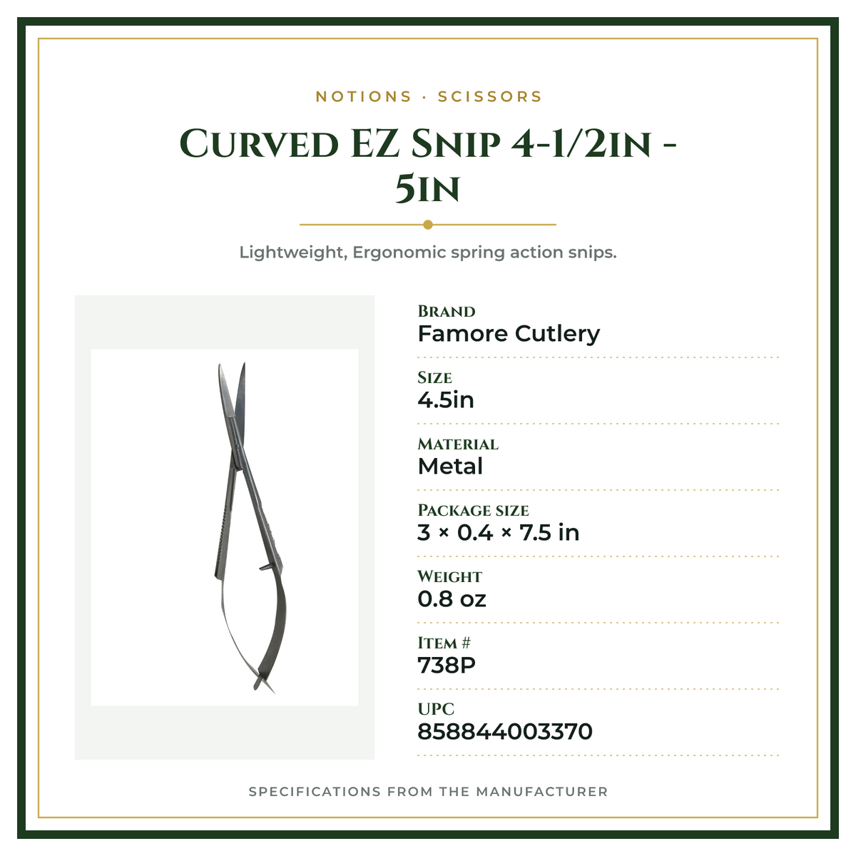 Product Specifications – Curved EZ Snip 4-1/2in - 5in