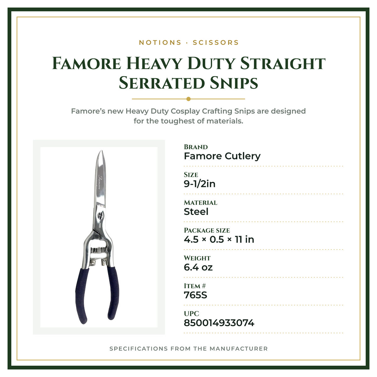 Product Specifications – Famore Heavy Duty Straight Serrated Snips