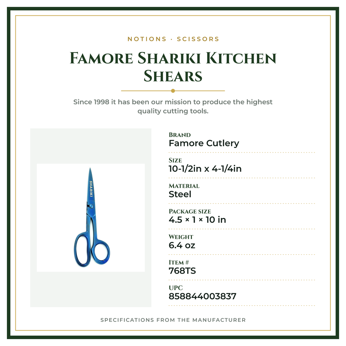 Product Specifications – Famore Shariki Kitchen Shears