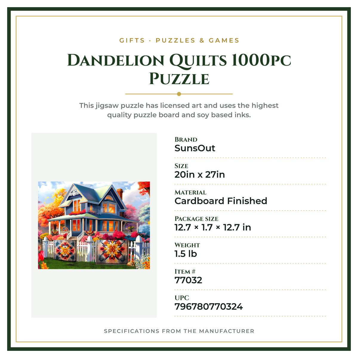 Product Specifications – Dandelion Quilts 1000pc Puzzle