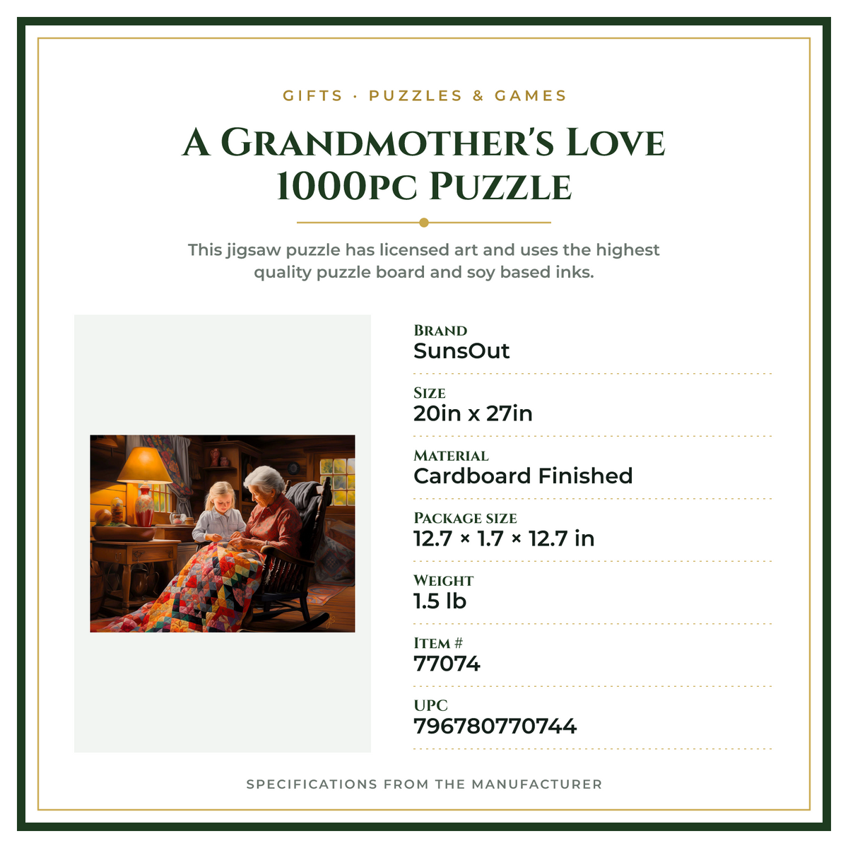 Product Specifications – A Grandmother's Love 1000pc Puzzle