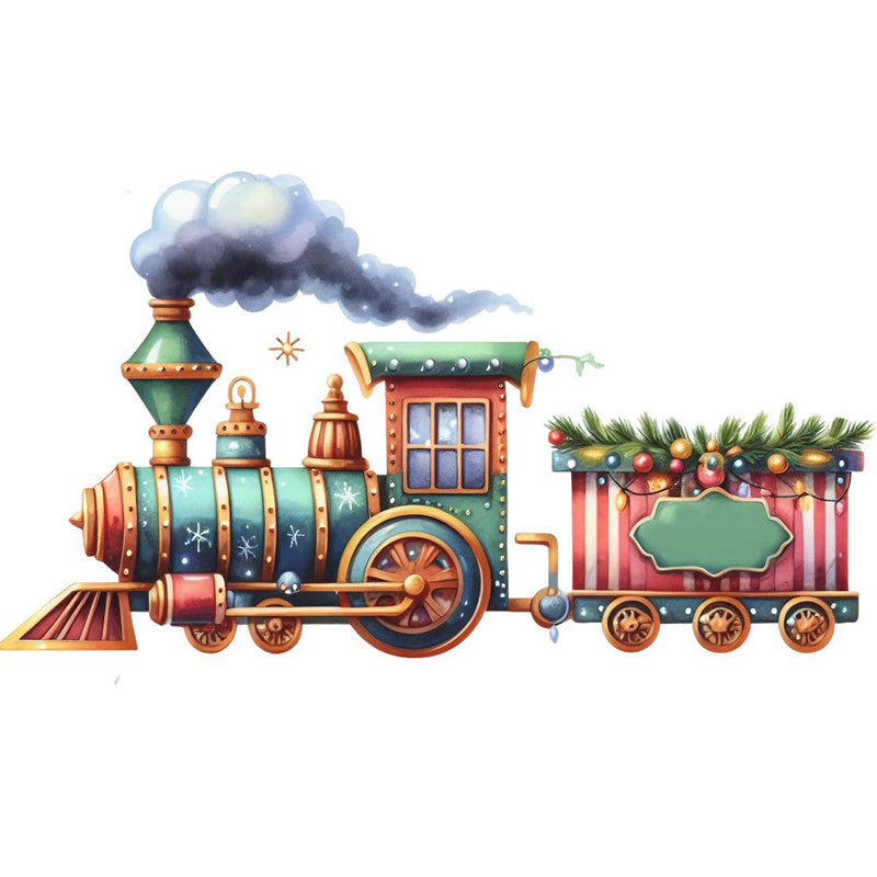 Christmas Spirit Trains Fabric Panel 10