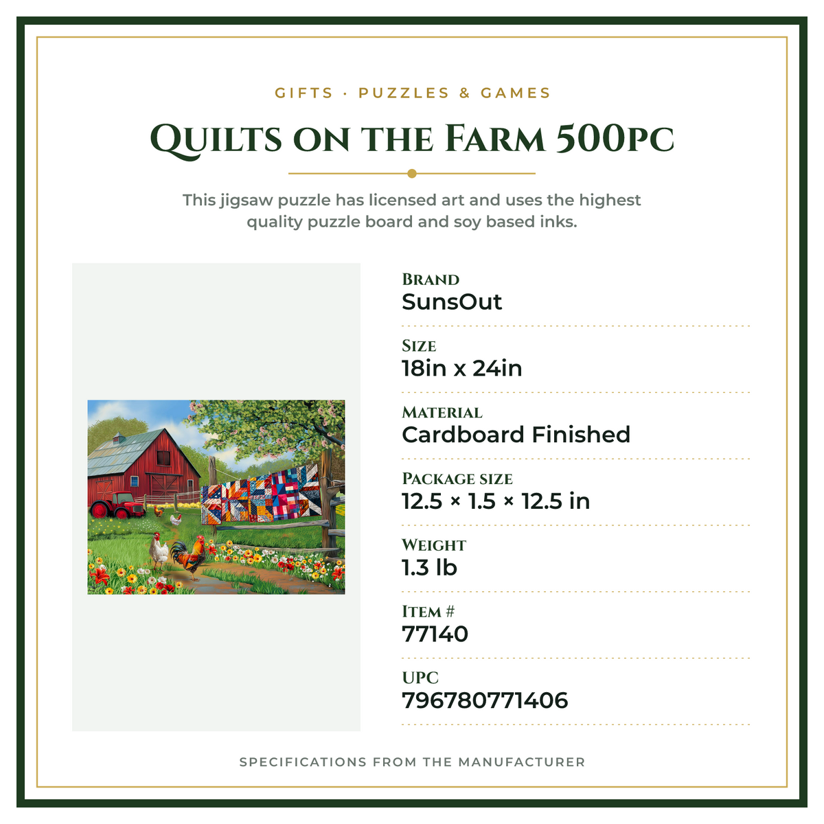 Product Specifications – Quilts on the Farm 500pc