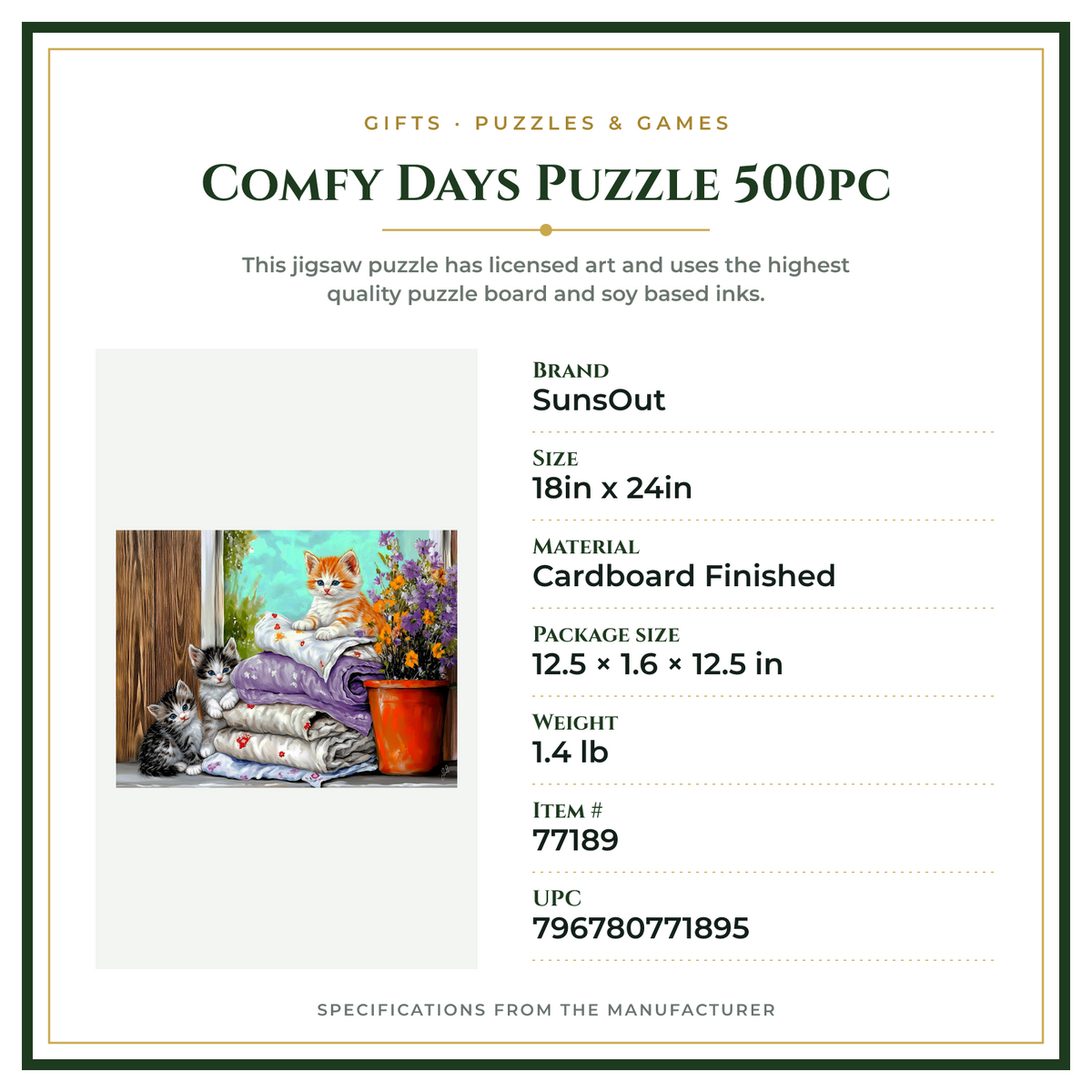 Product Specifications – Comfy Days Puzzle 500pc