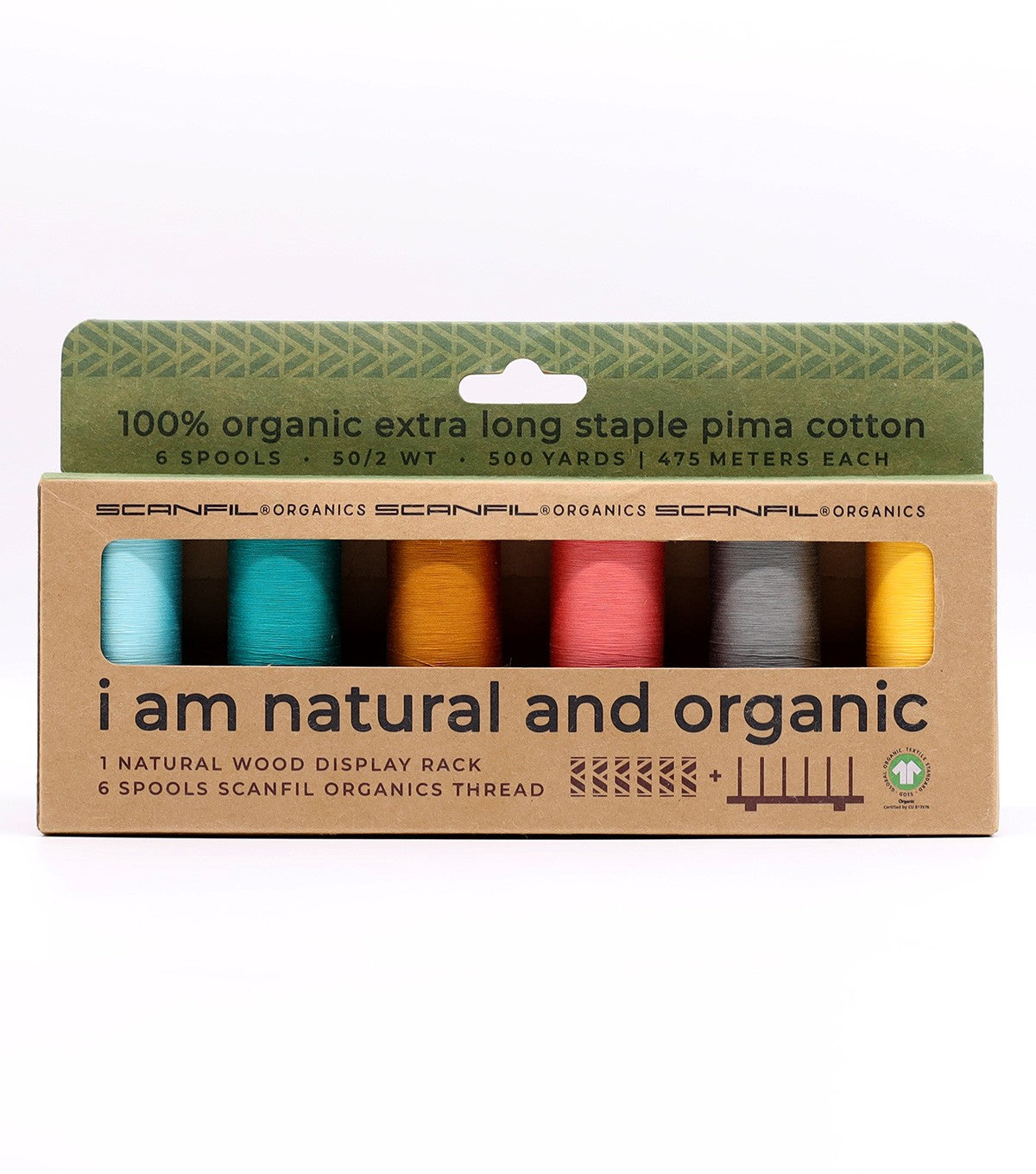 Scanfil Organic Cotton 50wt 6 Spool Thread Set with Rack Fashion Mix