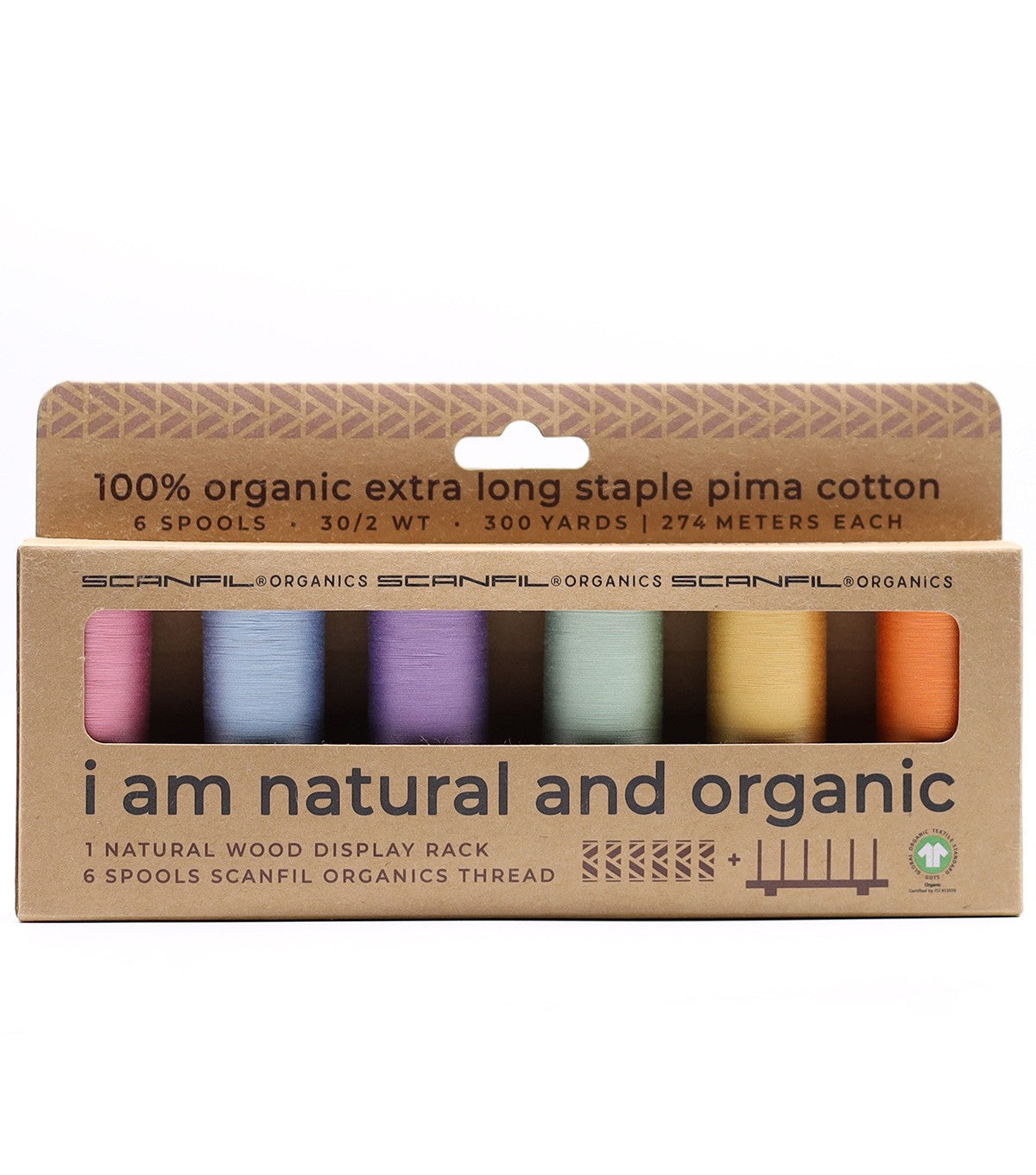 Scanfil Organic Cotton 30wt 6 Spool Thread Set with Rack Pastels