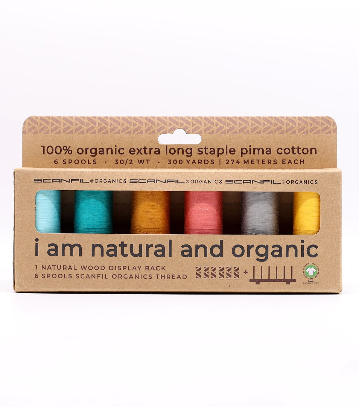 Scanfil Organic Cotton 30wt 6 Spool Thread Set with Rack Fashion Mix