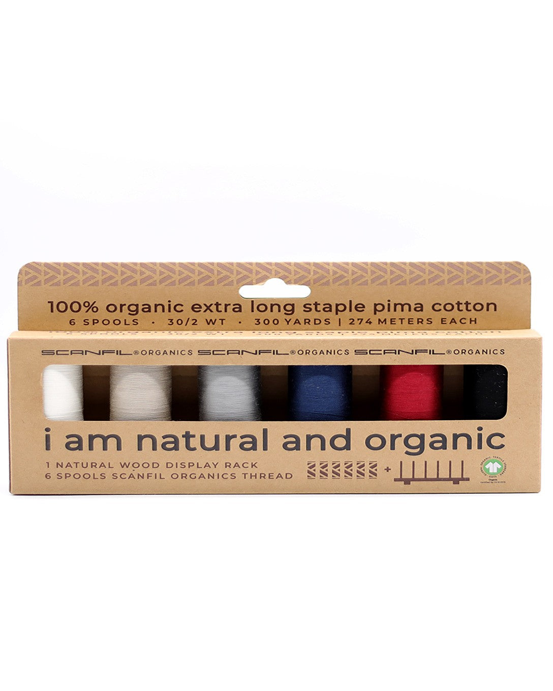 Scanfil Organic Cotton 30wt 6 Spool Thread Set with Rack Neutrals