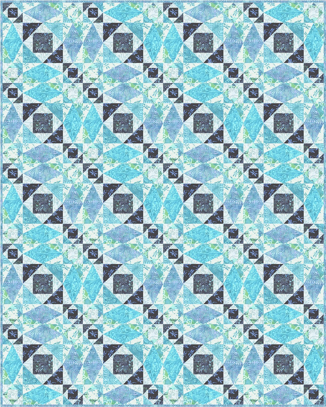 Multi Blue Sea Glass Digital Quilt Top