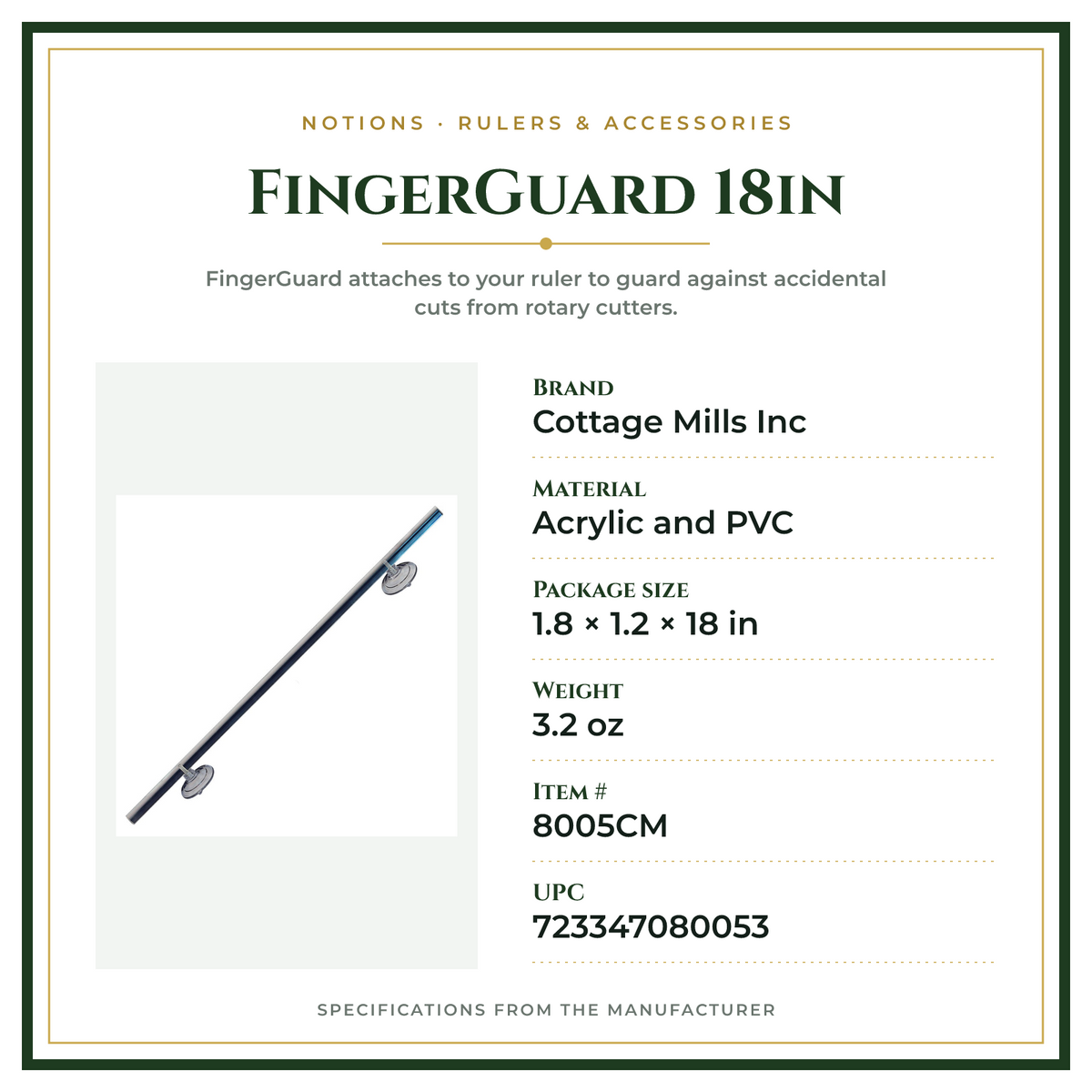 Product Specifications – FingerGuard 18in