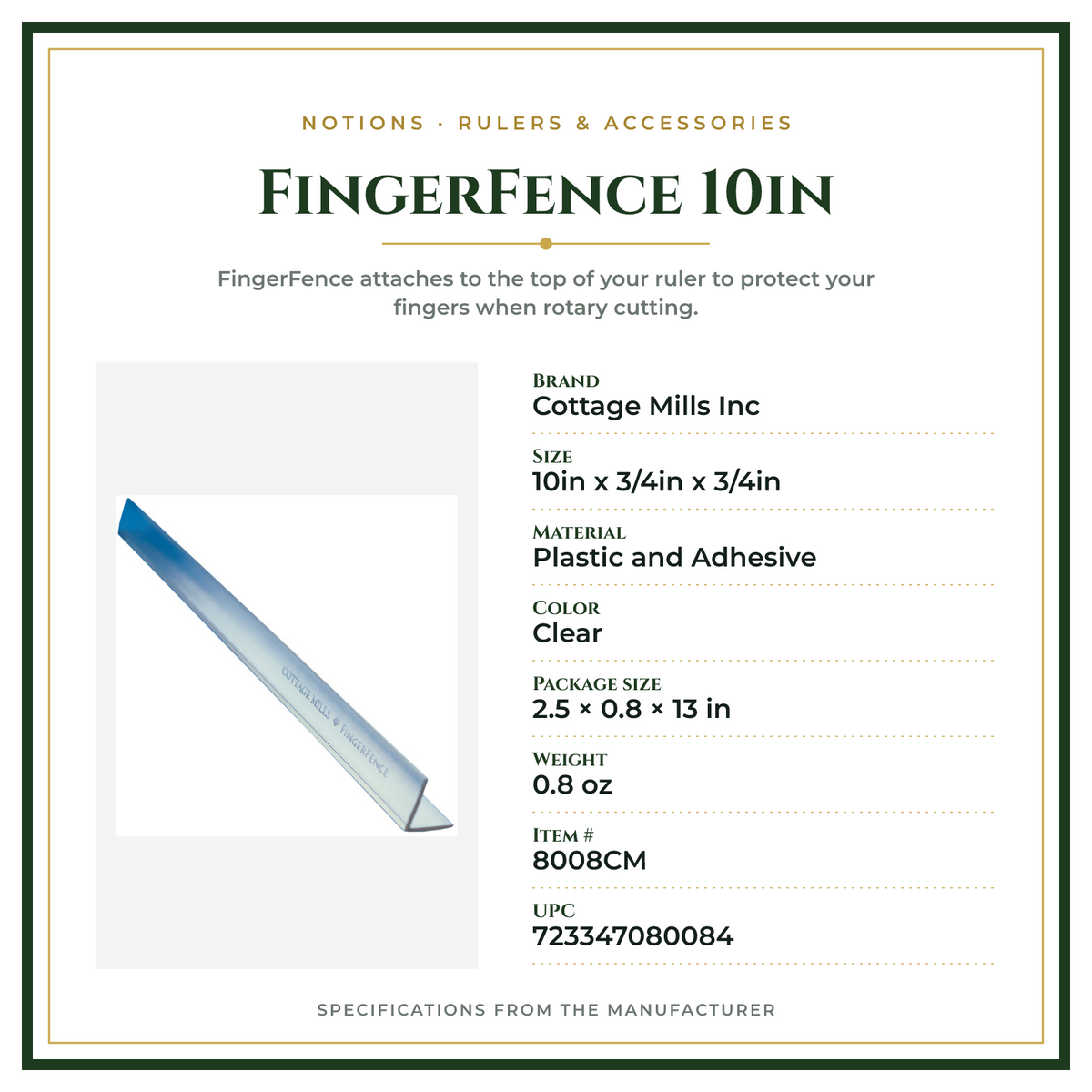 Product Specifications – FingerFence 10in