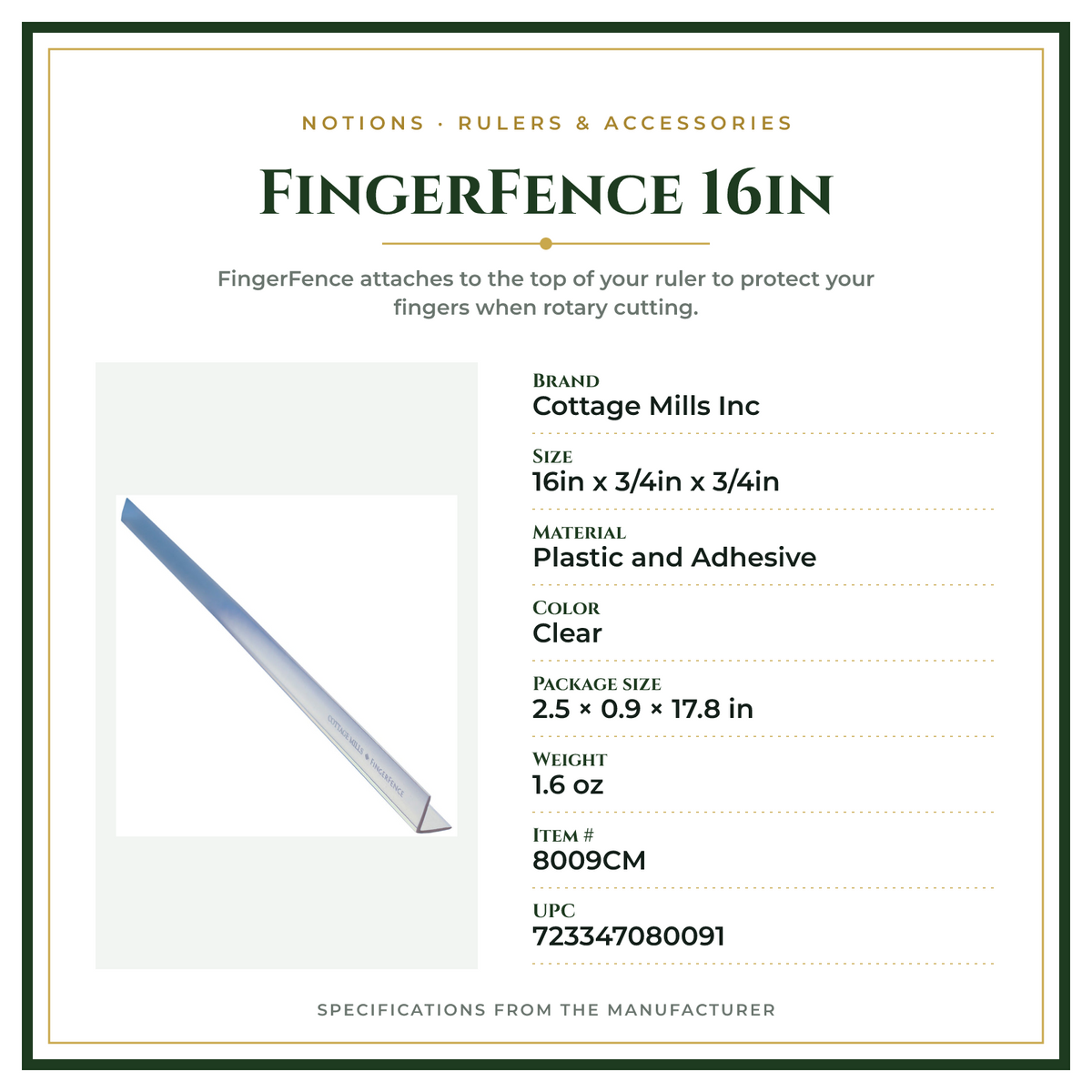 Product Specifications – FingerFence 16in