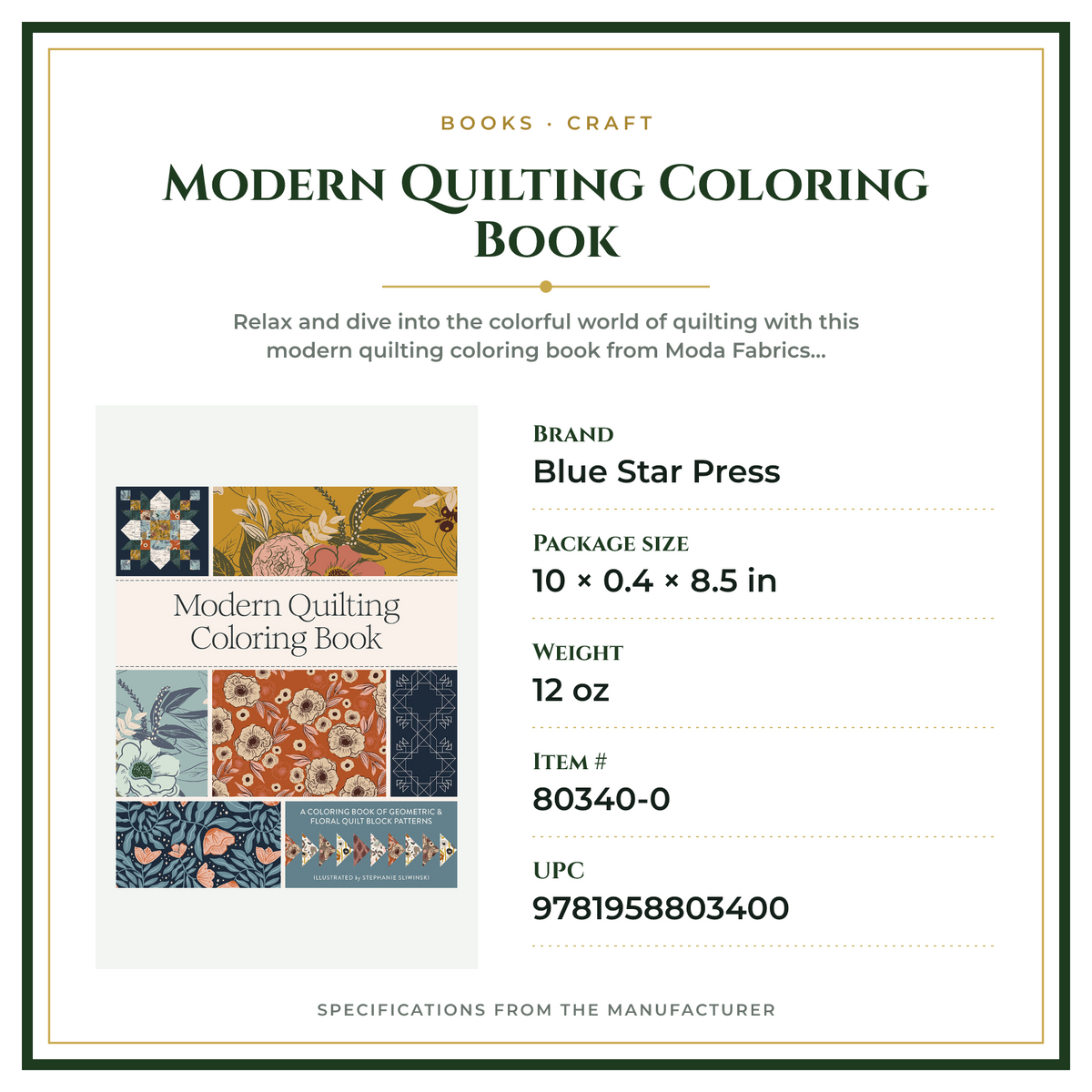 Product Specifications – Modern Quilting Coloring Book