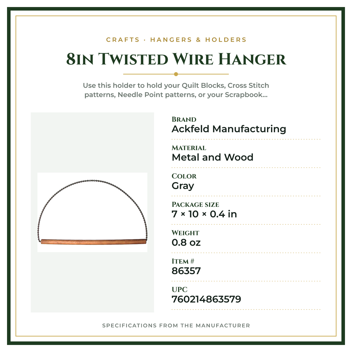 Product Specifications – 8in Twisted Wire Hanger