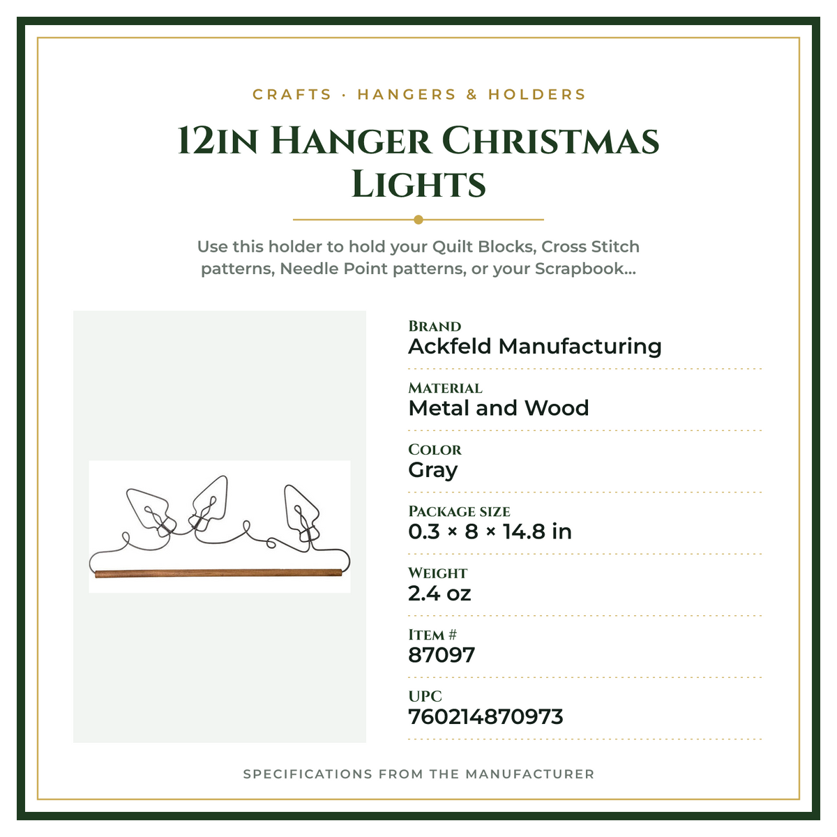 Product Specifications – 12in Hanger Christmas Lights