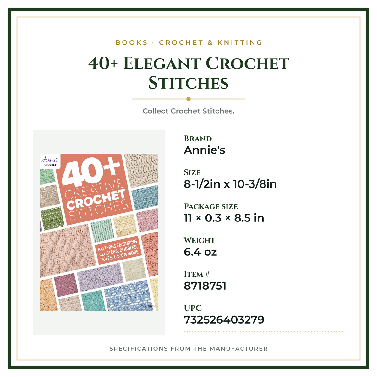 Product Specifications – 40+ Elegant Crochet Stitches