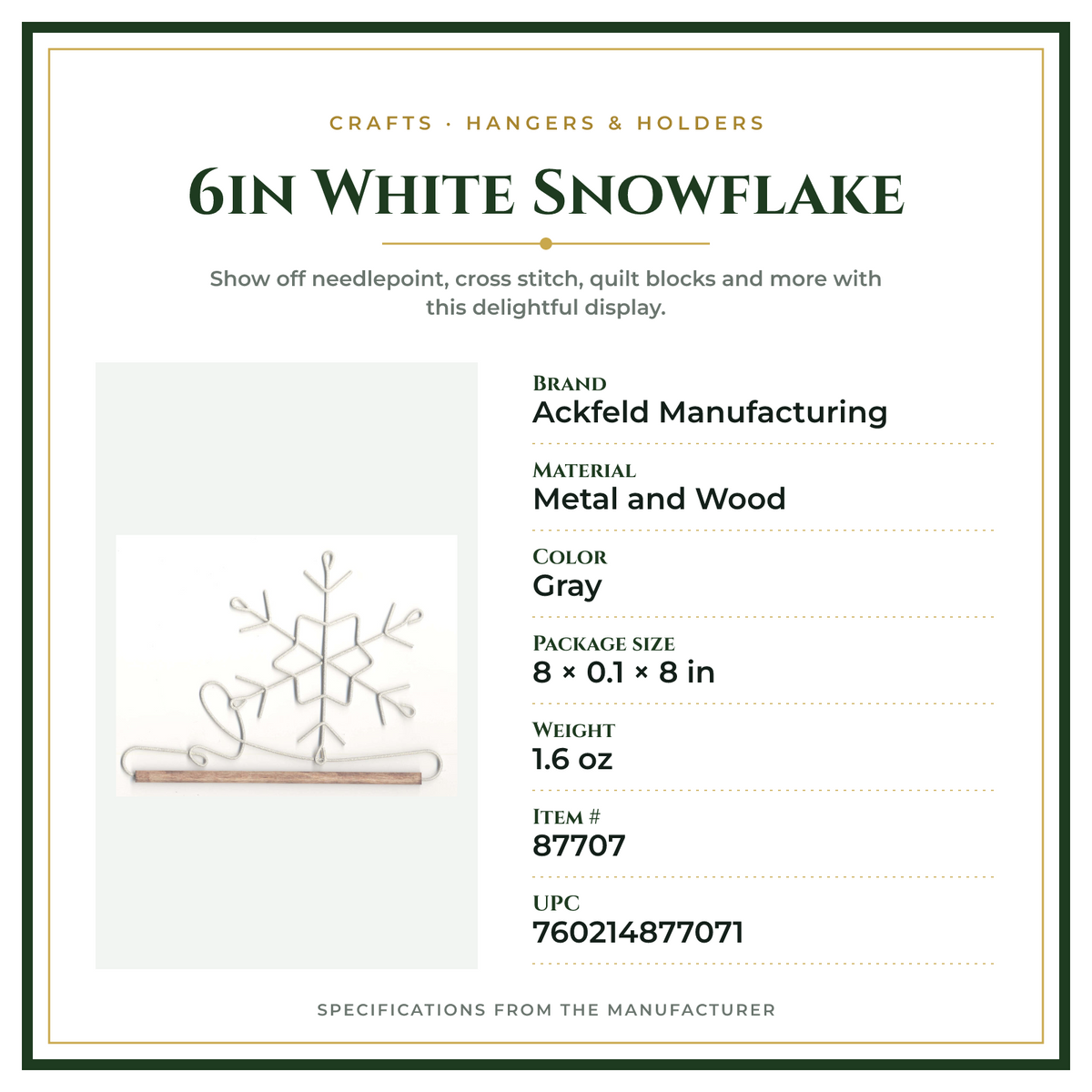 Product Specifications – 6in White Snowflake