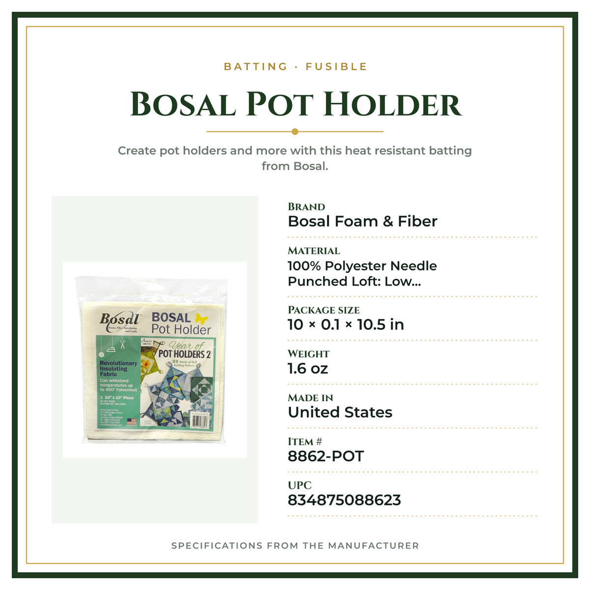 Product Specifications – Bosal Pot Holder