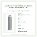 Product Specifications – AeroLock Polyester Premium Serger Thread 2000yd Light Grey