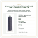 Product Specifications – AeroLock Polyester Premium Serger Thread 2000yd Steel Grey
