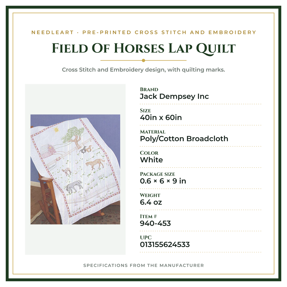 Product Specifications – Field Of Horses Lap Quilt