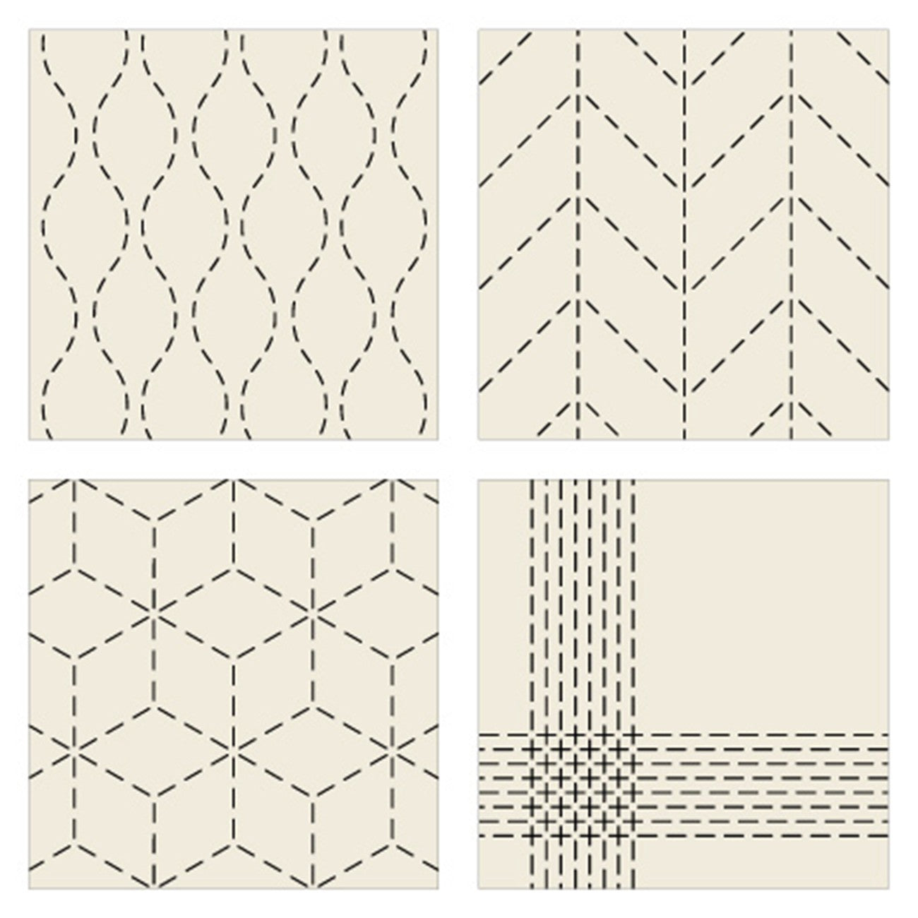 Cosmo Sashiko 100% Cotton Pre-printed Precut Cloth Set For Coasters - Ivory