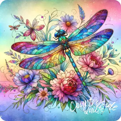 Stained Glass Dragonfly Florals Fabric Panel 4