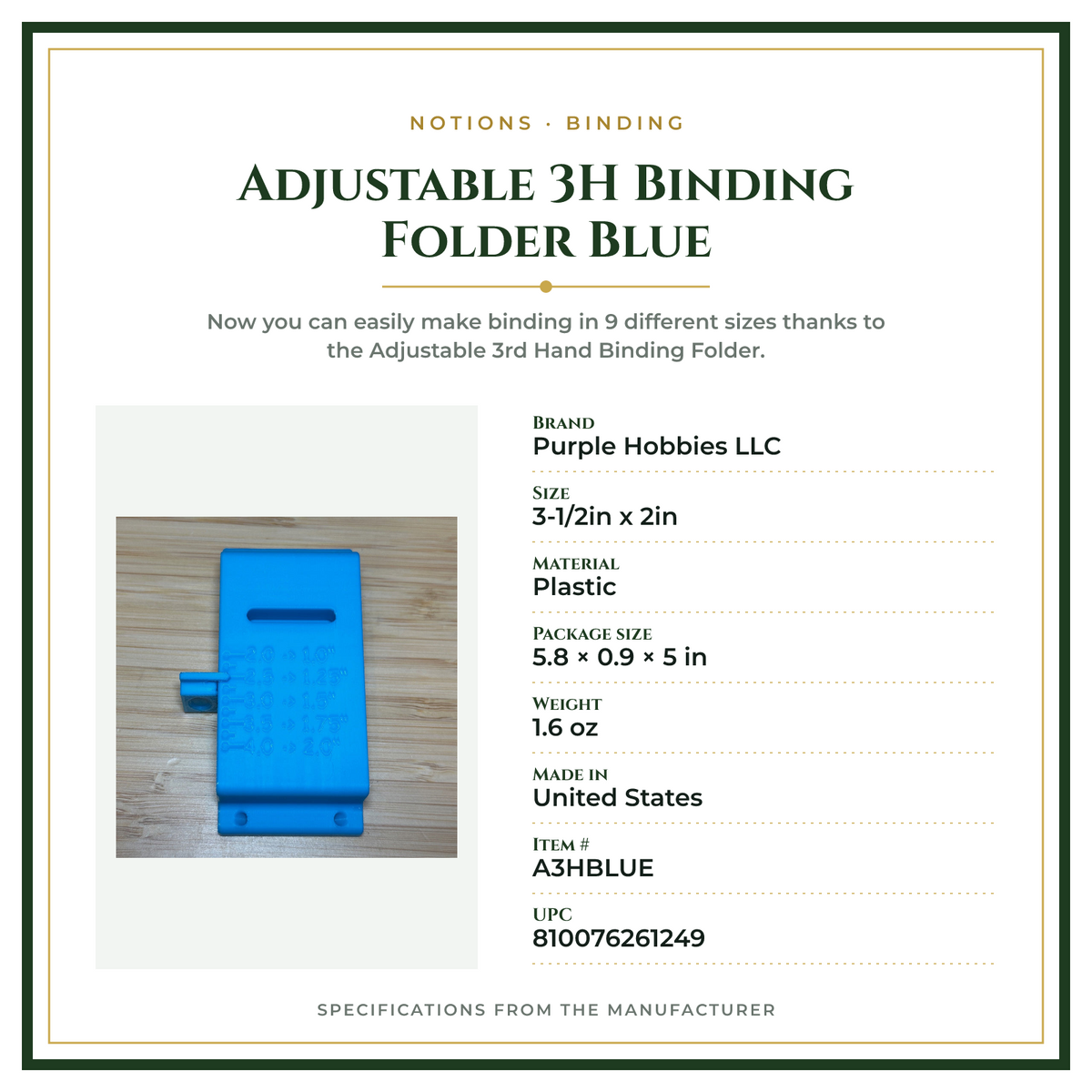 Product Specifications – Adjustable 3H Binding Folder Blue