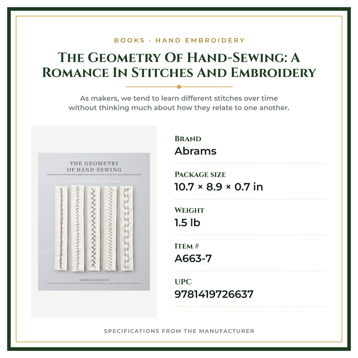 Product Specifications – The Geometry Of Hand-Sewing: A Romance In Stitches And Embroidery