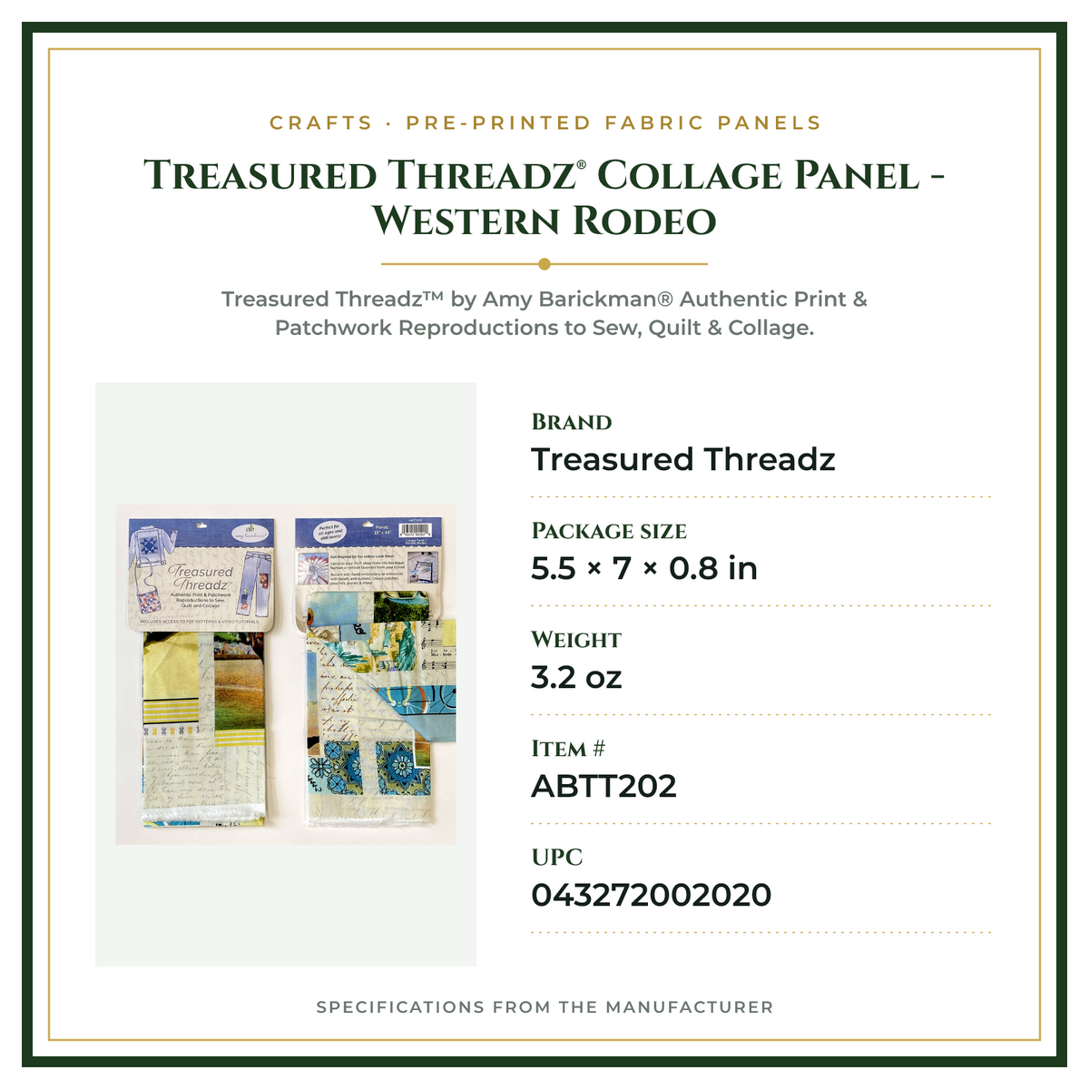 Product Specifications – Treasured Threadz® Collage Panel - Western Rodeo