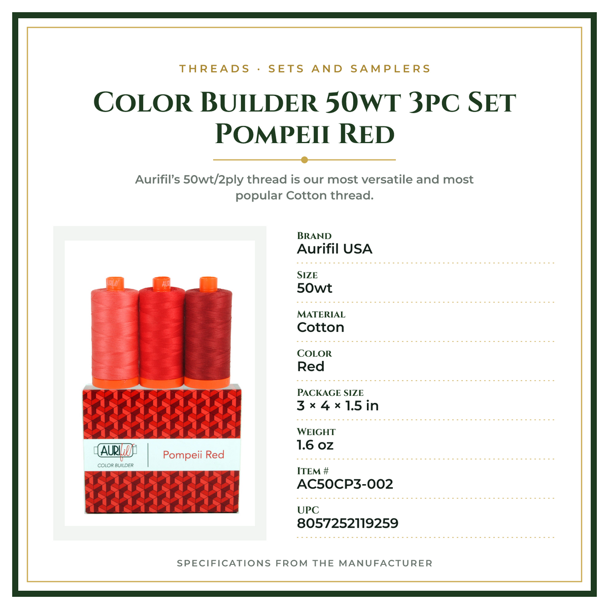 Product Specifications – Color Builder 50wt 3pc Set Pompeii Red