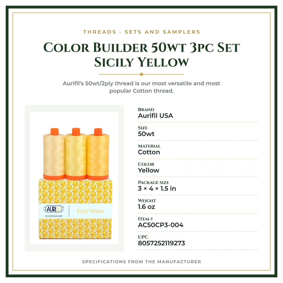Product Specifications – Color Builder 50wt 3pc Set Sicily Yellow