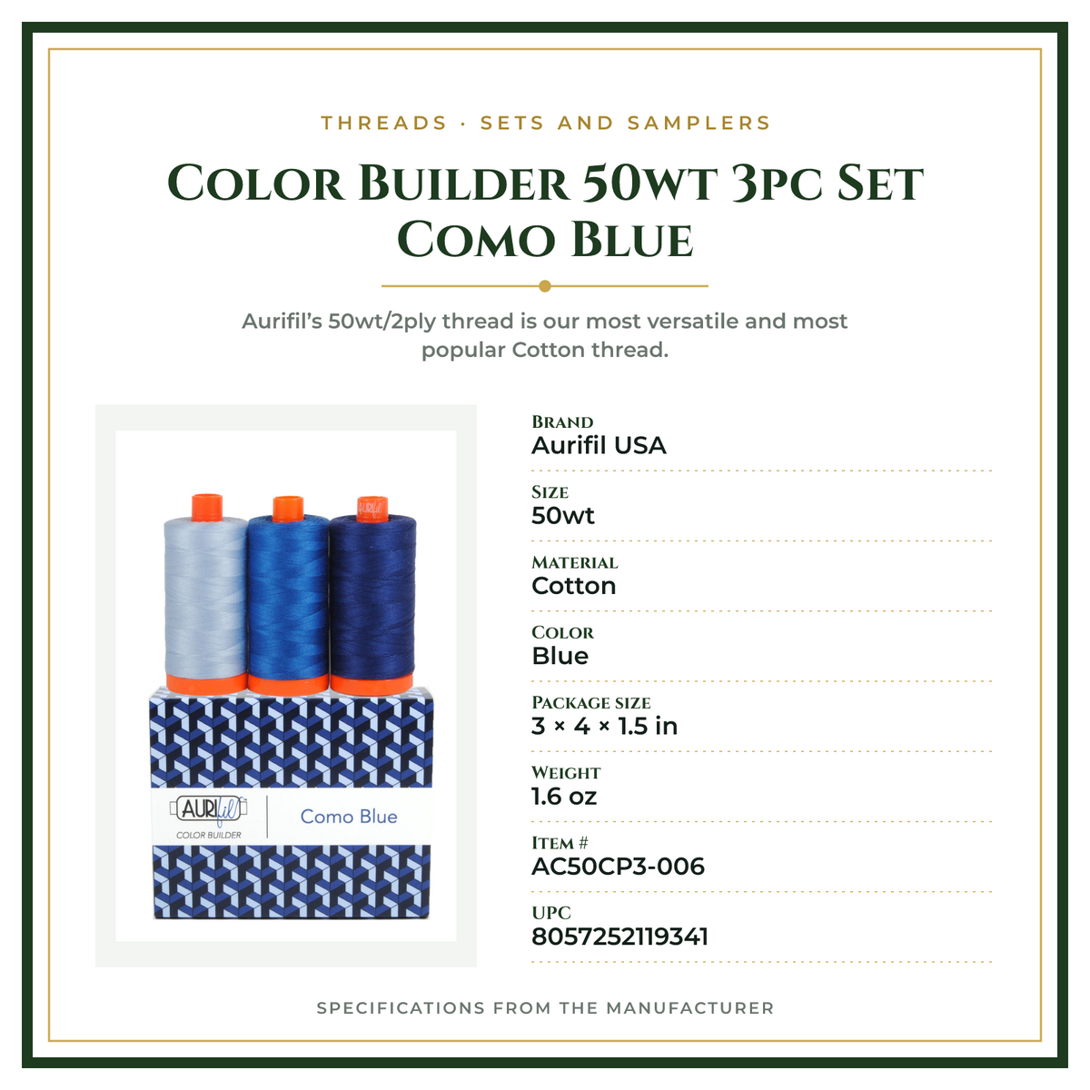 Product Specifications – Color Builder 50wt 3pc Set Como Blue