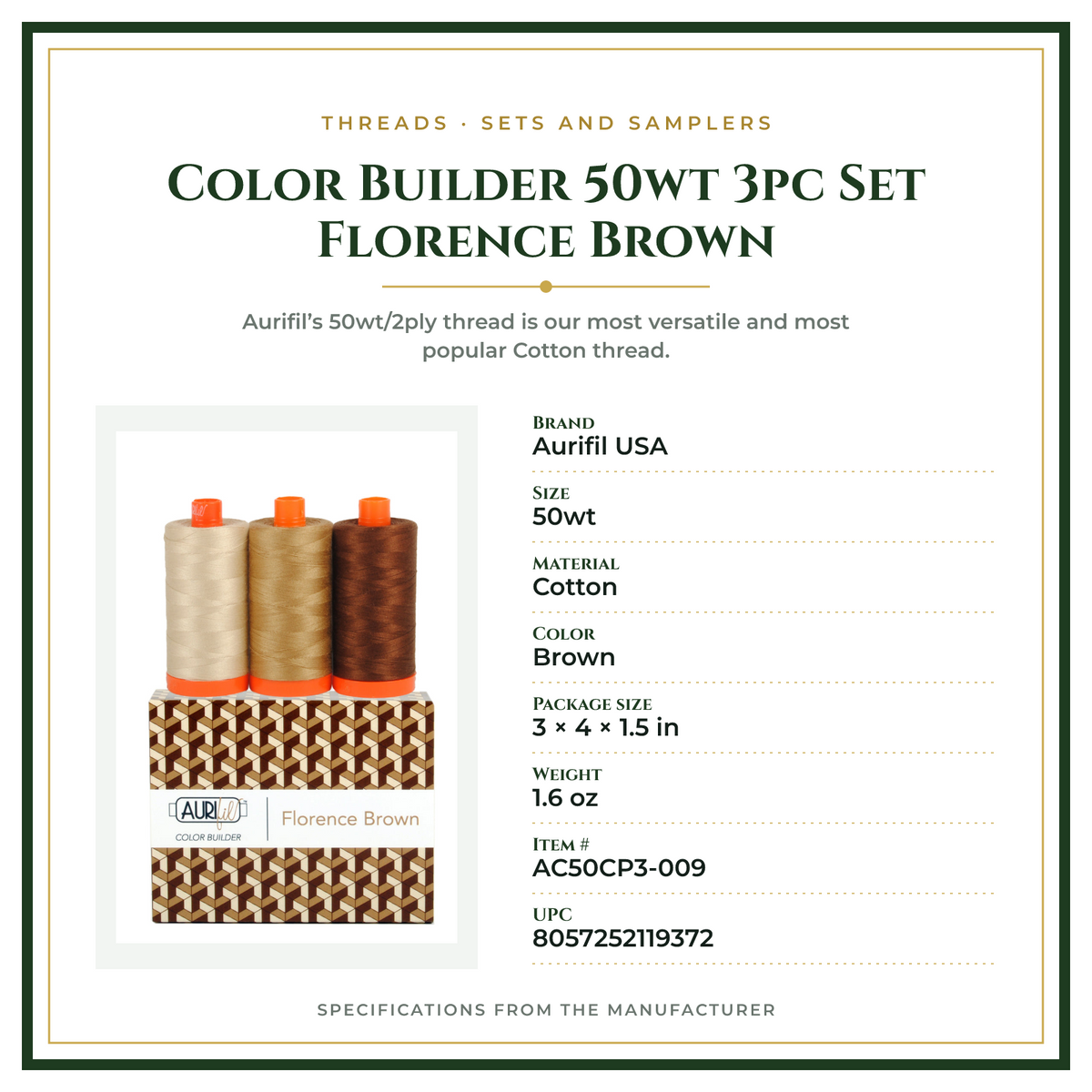 Product Specifications – Color Builder 50wt 3pc Set Florence Brown
