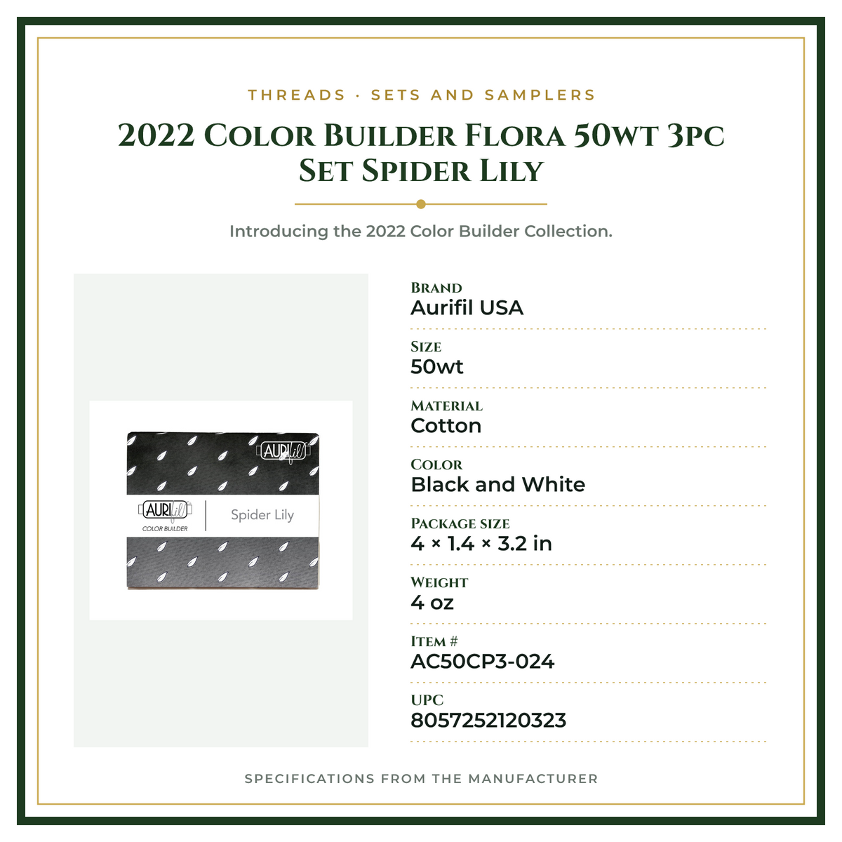 Product Specifications – 2022 Color Builder Flora 50wt 3pc Set Spider Lily