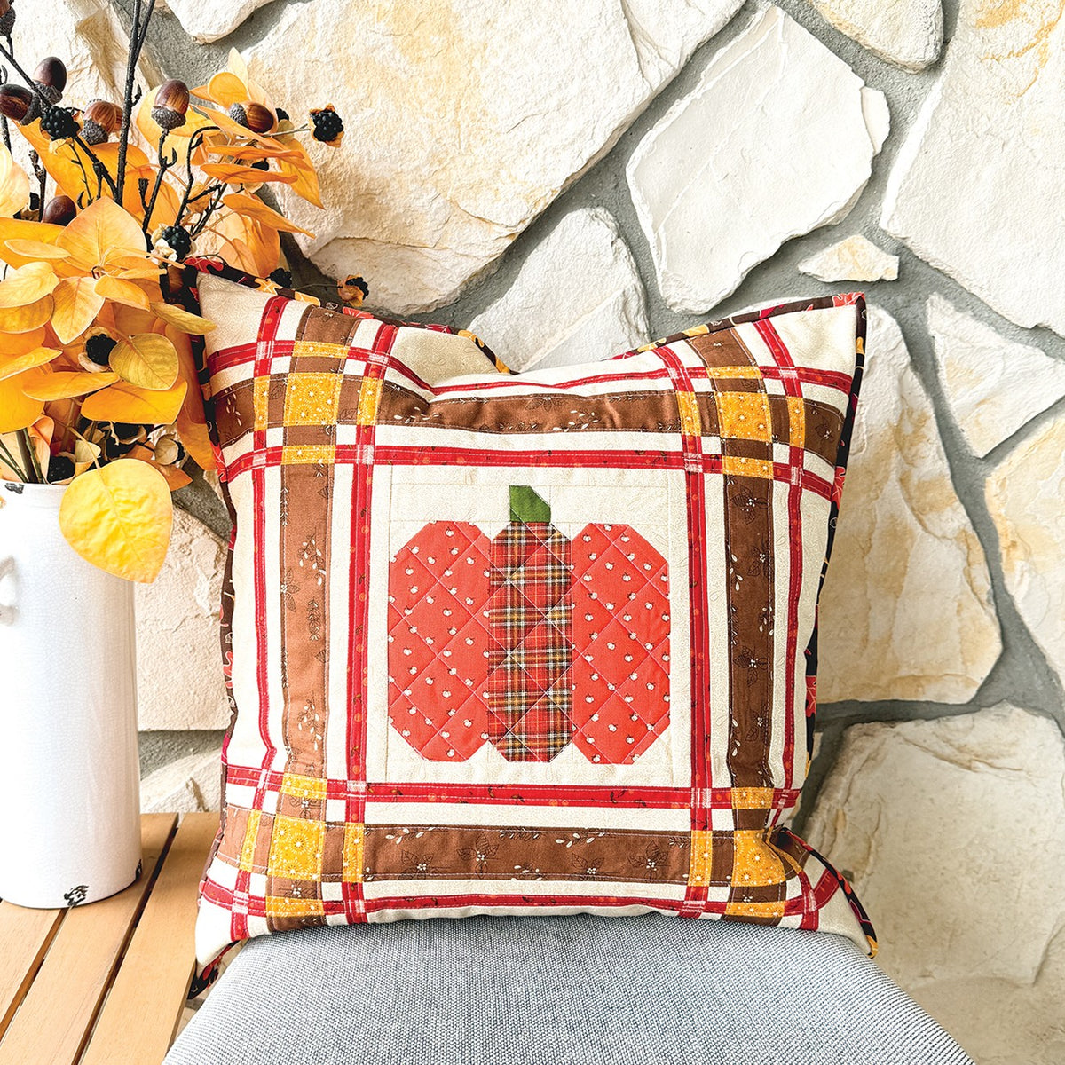 Plaid Love and Pumpkin Pillow