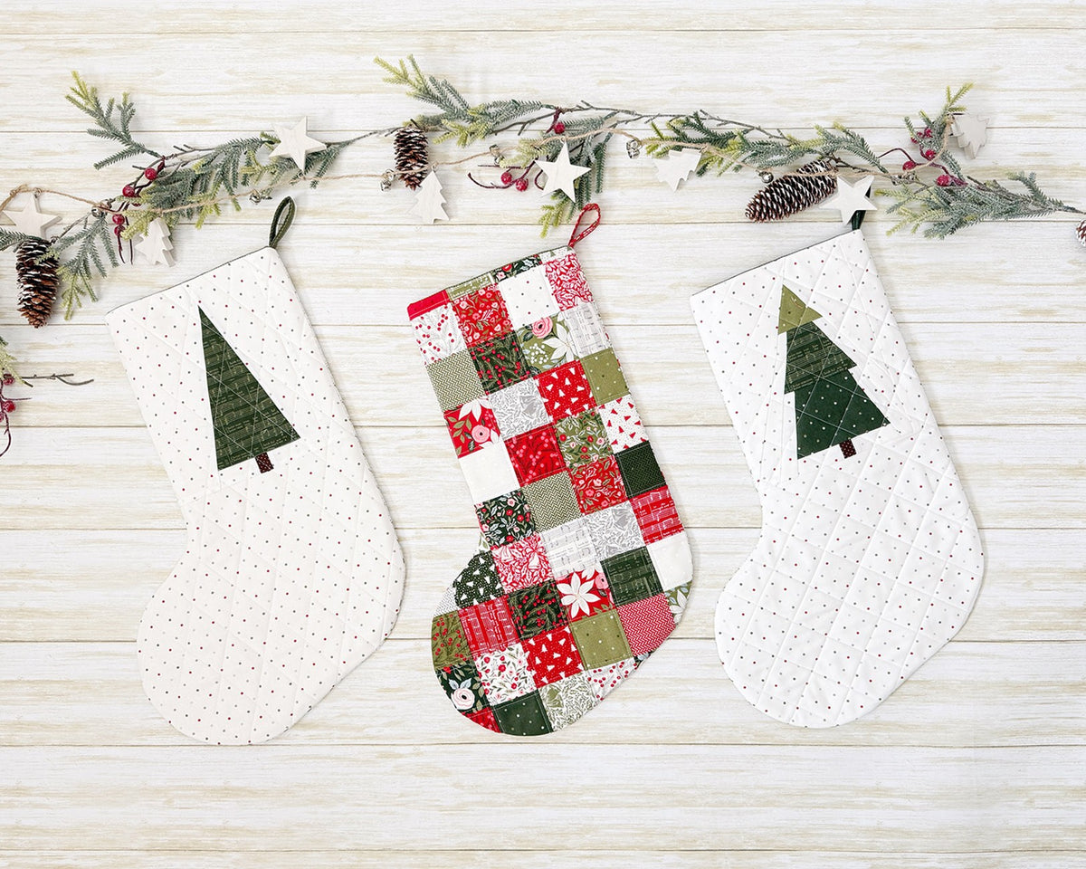 Tree and Patchwork Stockings